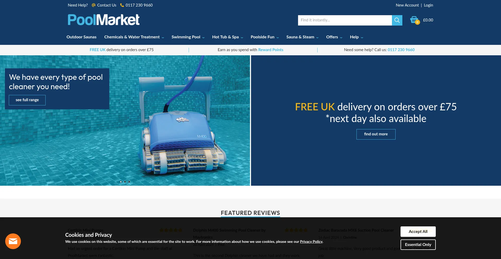 Website screenshot of Poolmarket.co.uk
