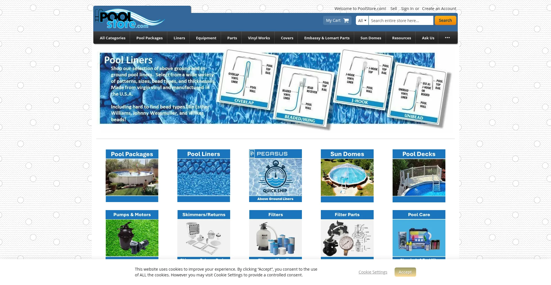 Website screenshot of Poolstore.com
