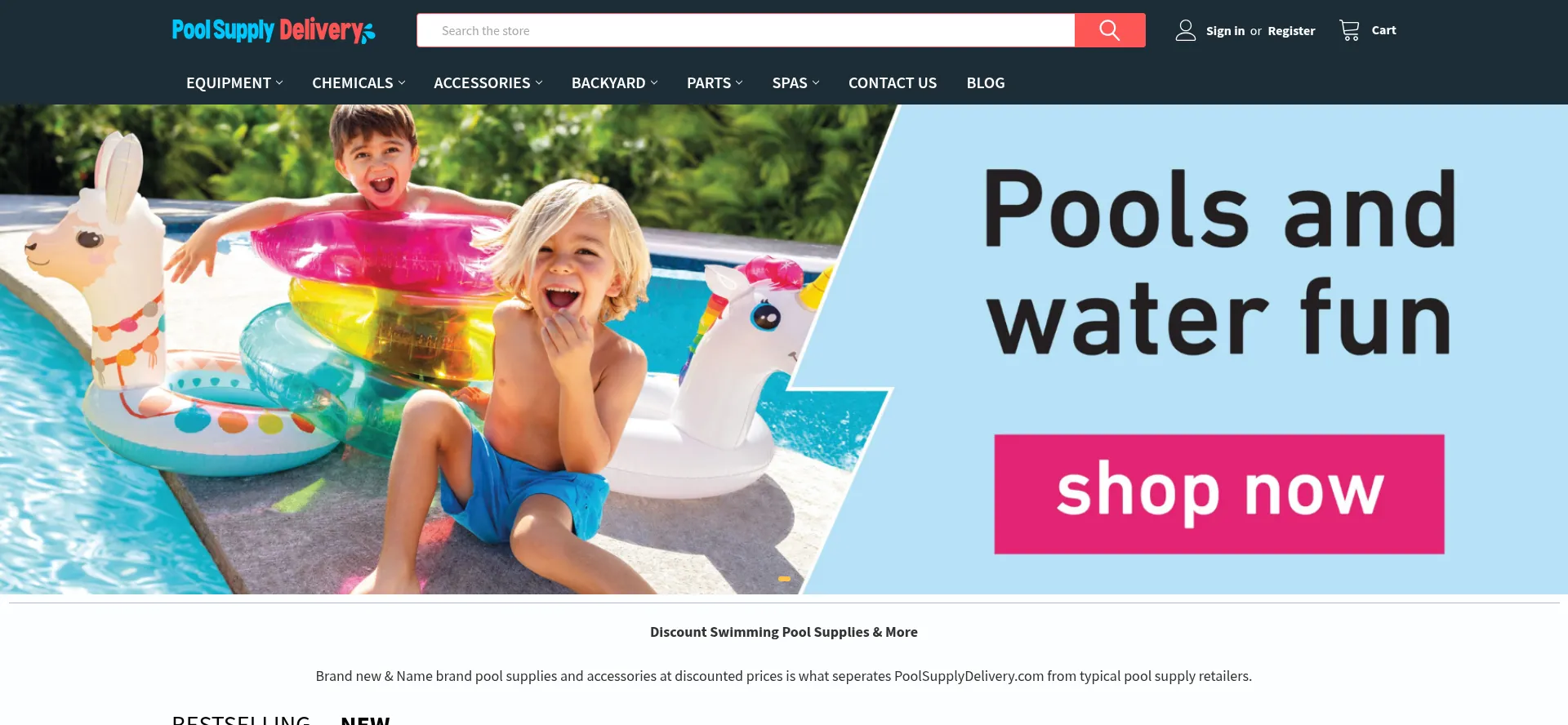Website screenshot of Poolsupplydelivery.com
