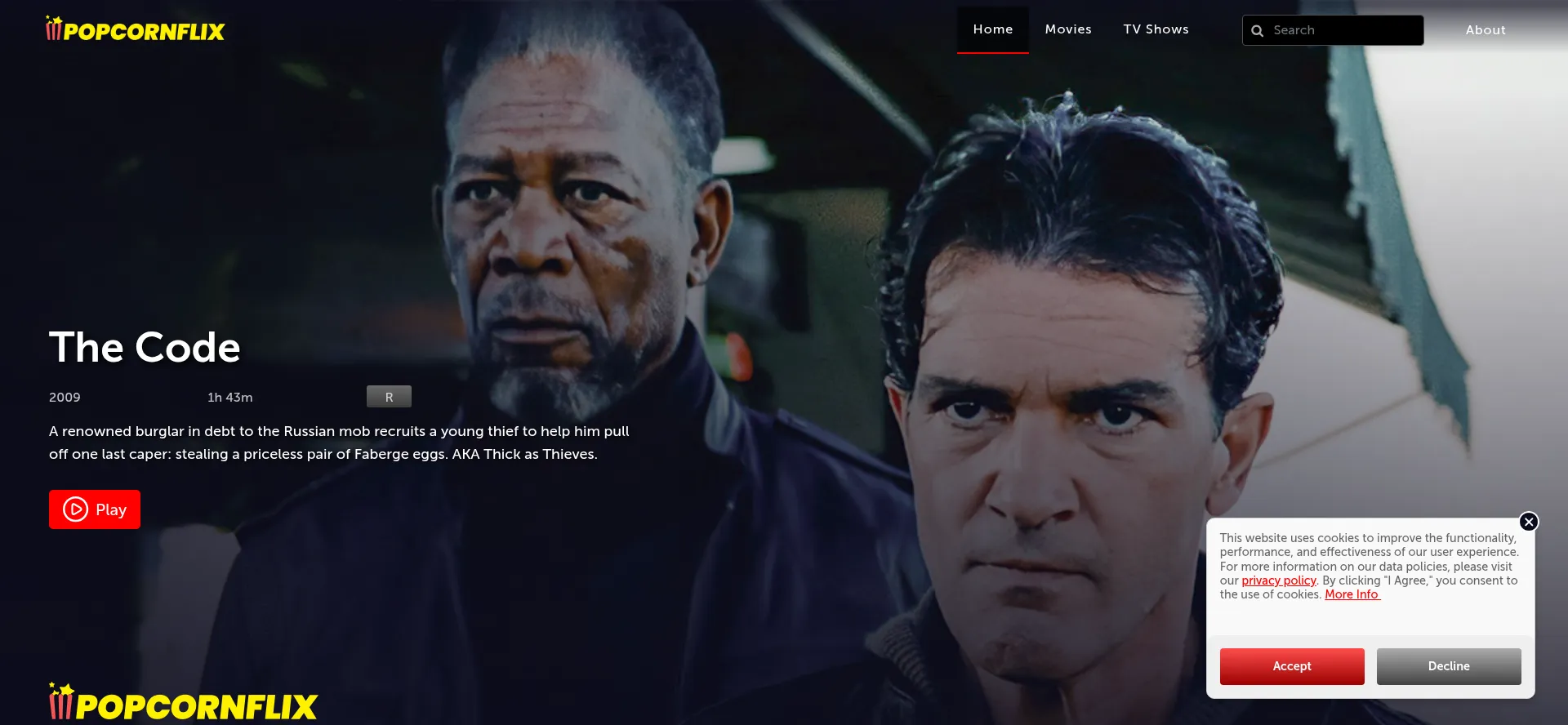 Website screenshot of Popcornflix.com