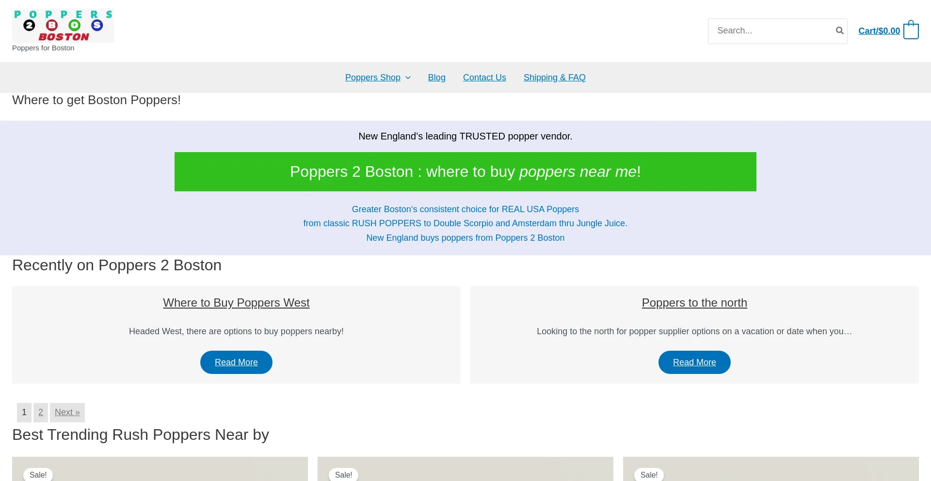 Website screenshot of Poppers2boston.com
