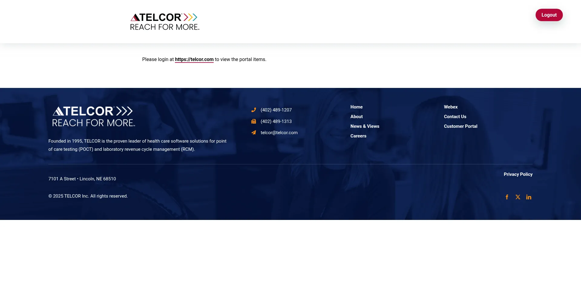 Website screenshot of Portal.telcor.com
