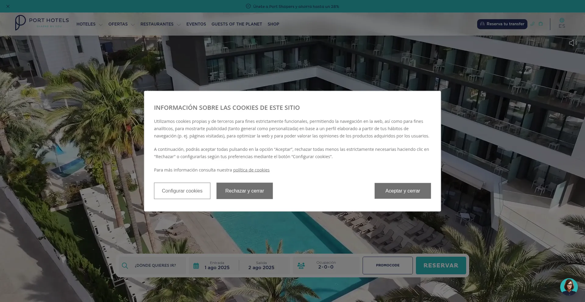 Website screenshot of Porthotels.es