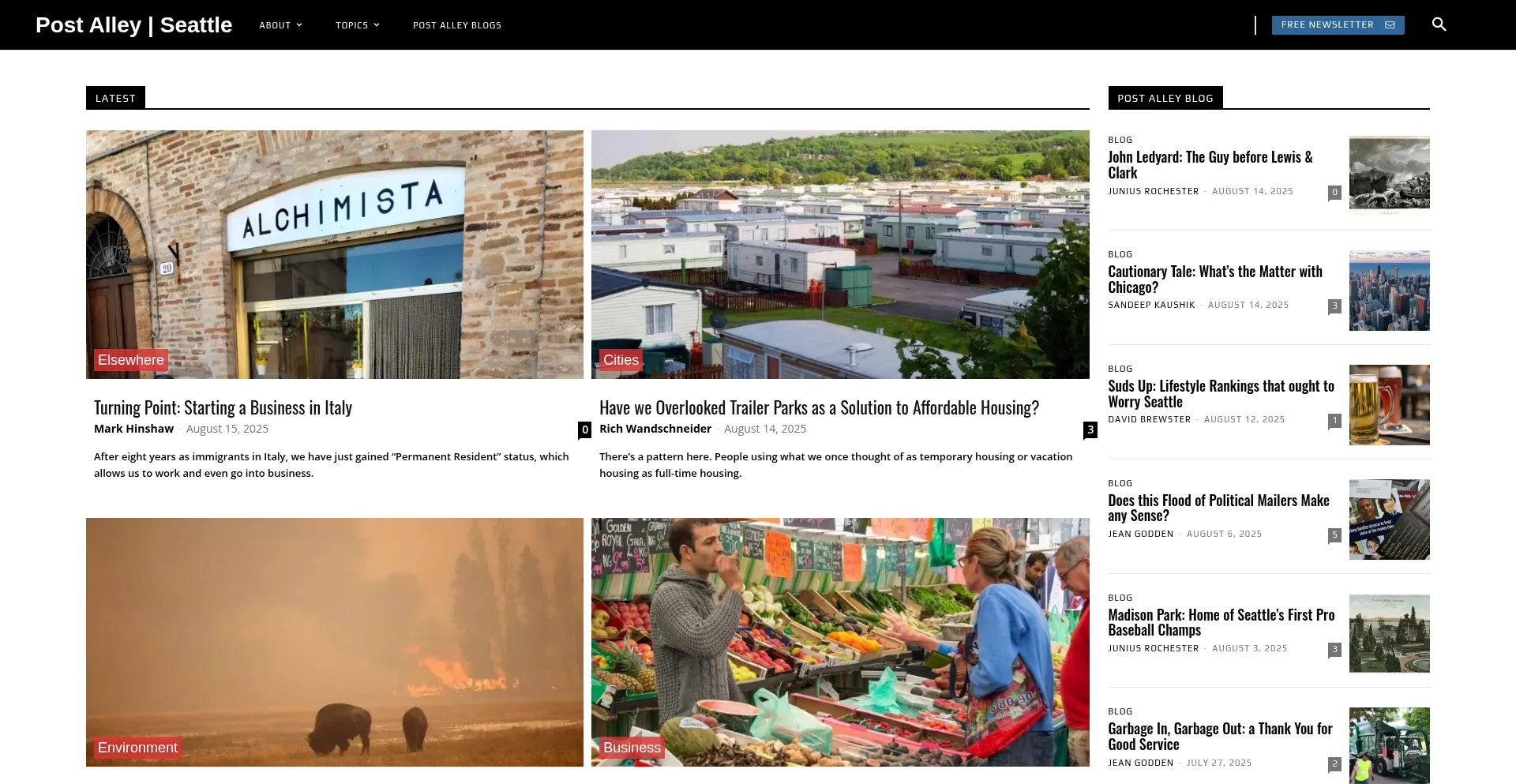 Website screenshot of Postalley.org