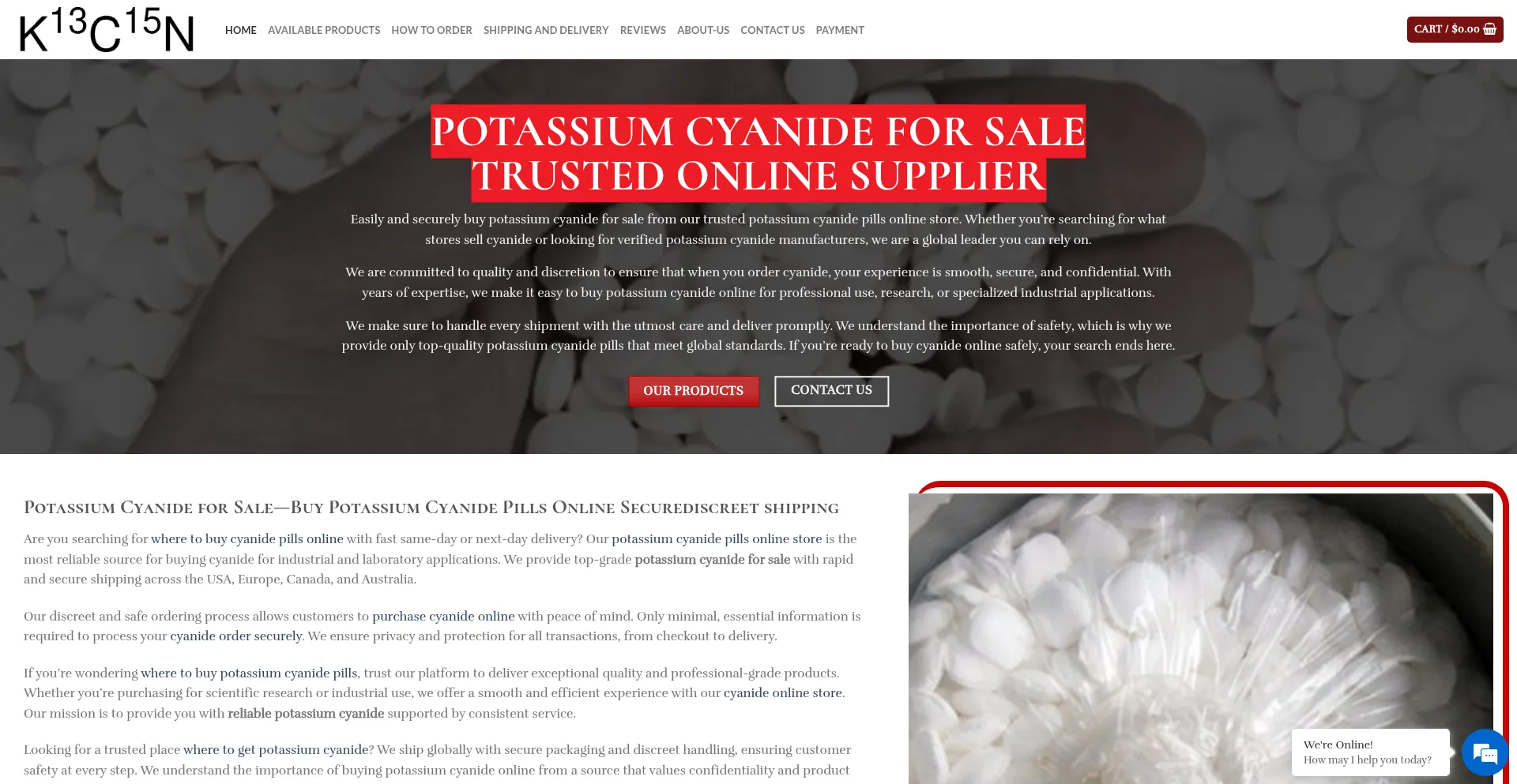 Website screenshot of Potassiumcyanidepills.com