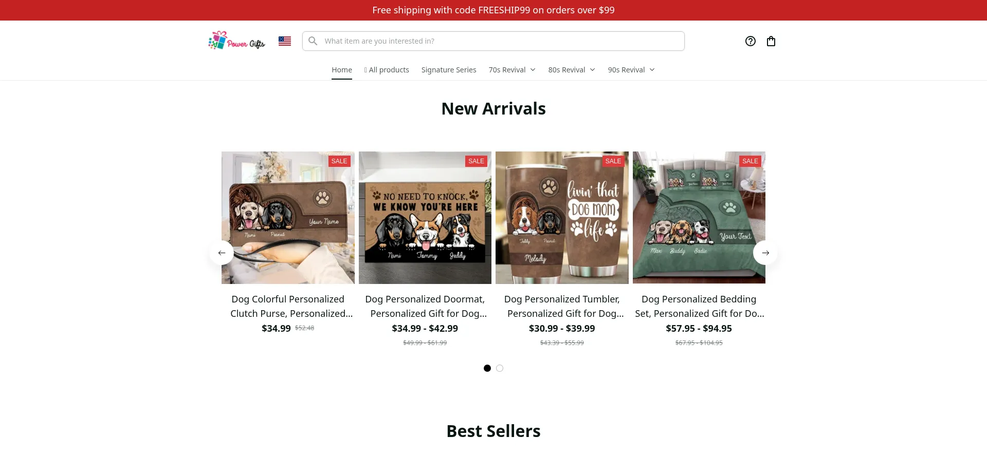 Website screenshot of Powergifts.net