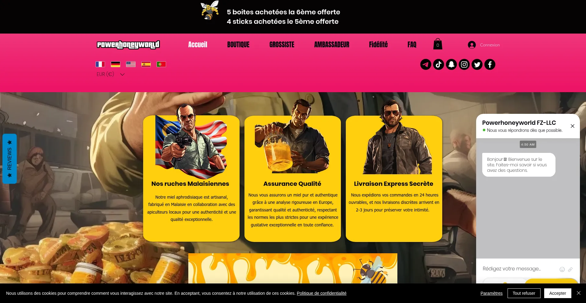 Website screenshot of Powerhoneyworld.com