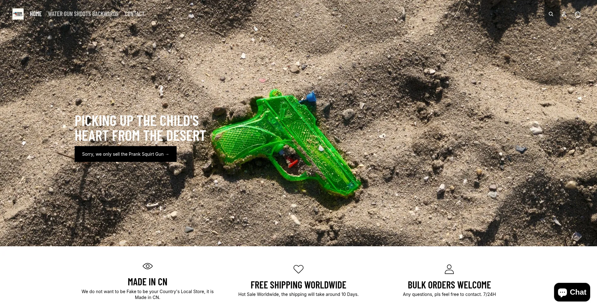 Website screenshot of Prankwatergun.com