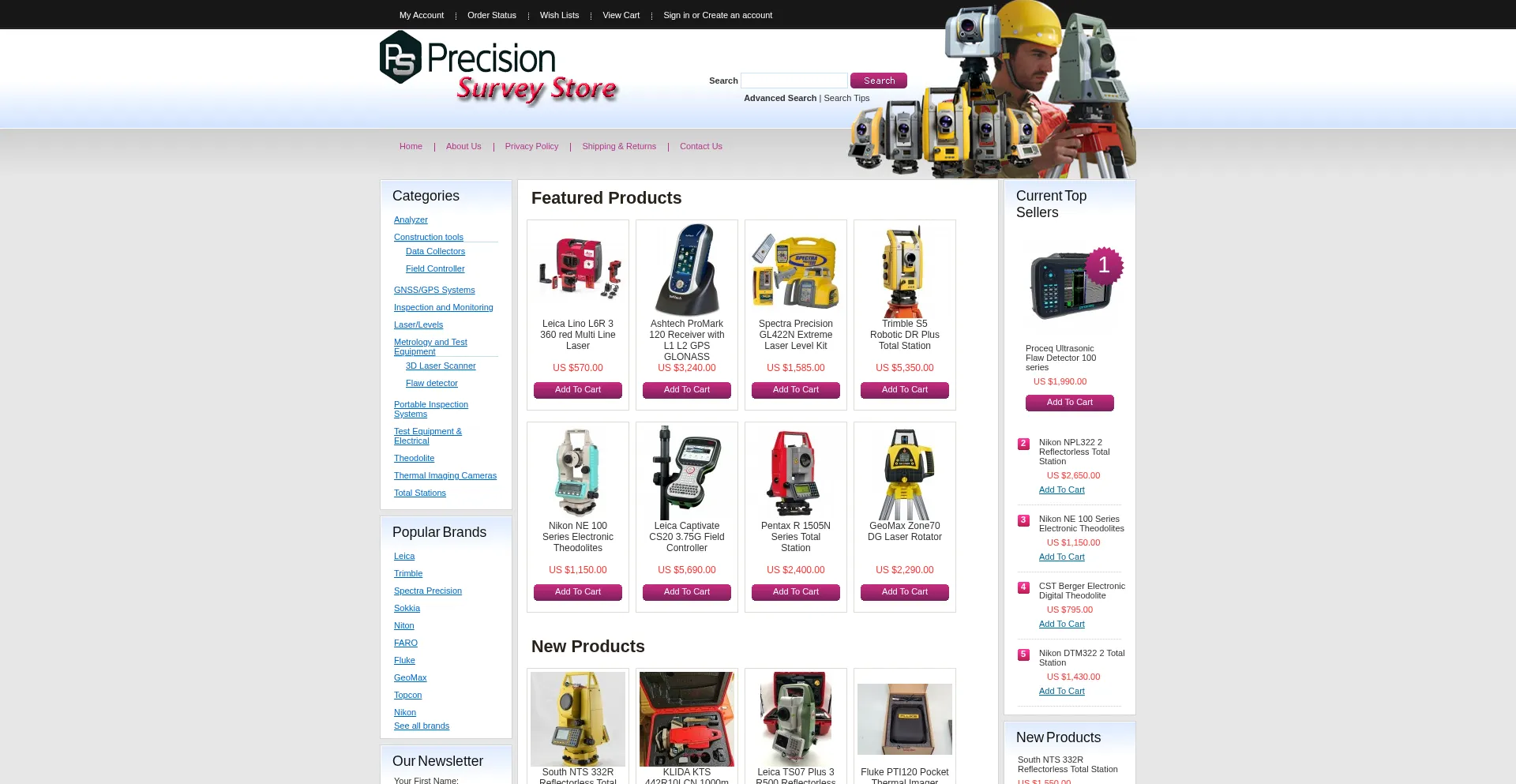 Website screenshot of Precisionsurveystore.com