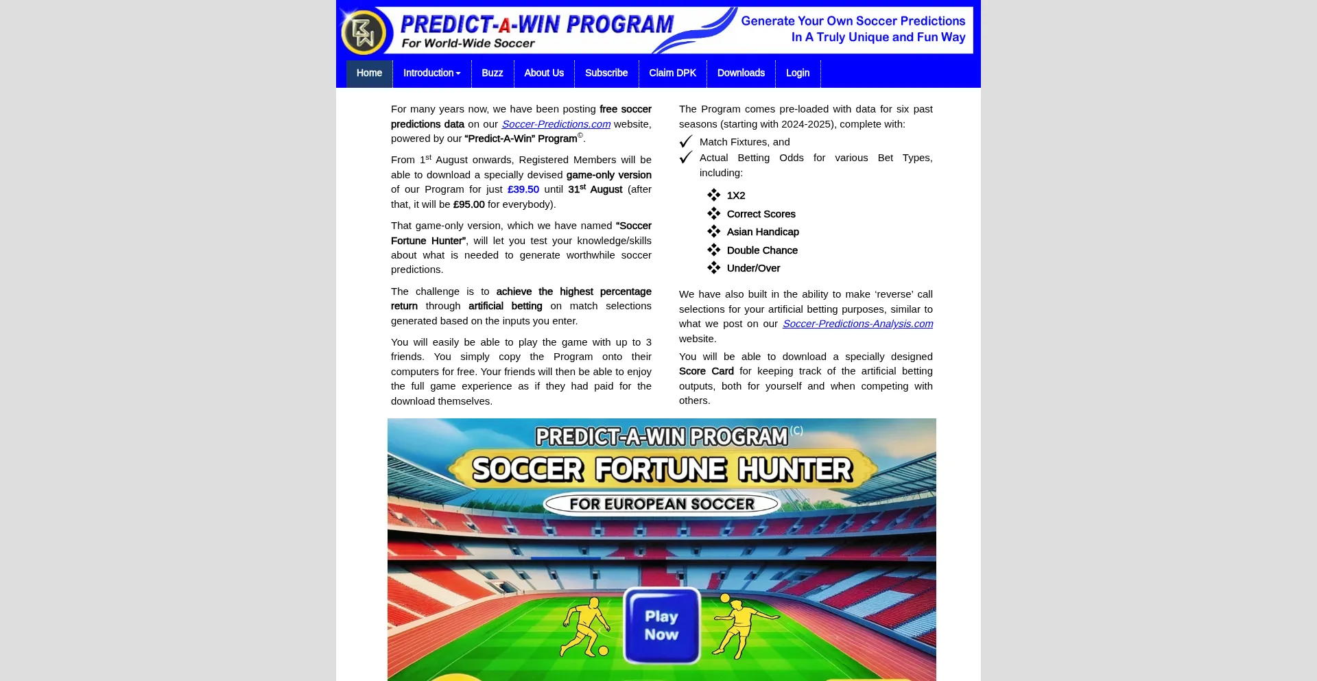 Website screenshot of Predict-a-win.com