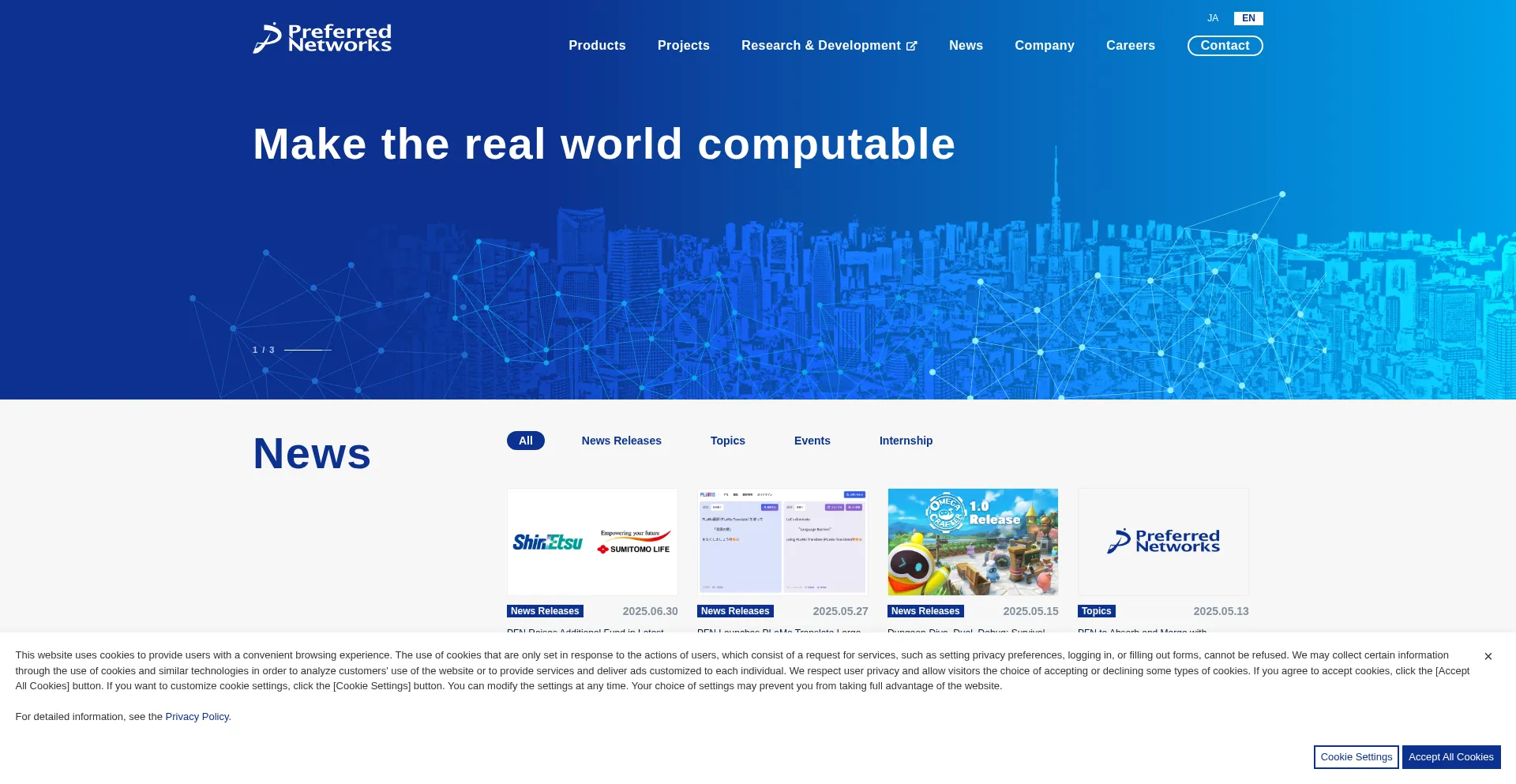 Website screenshot of Preferred.jp