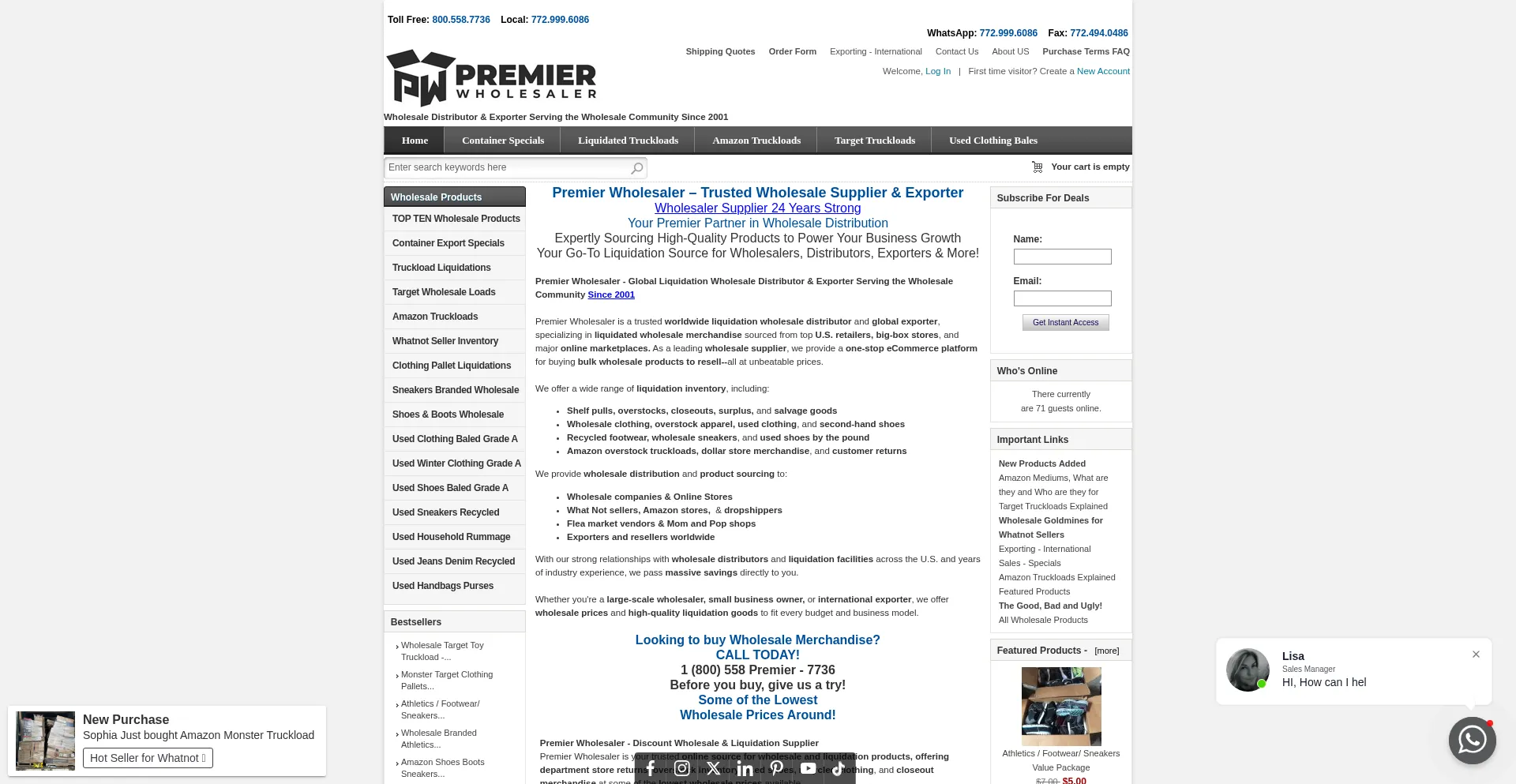 Website screenshot of Premierwholesaler.com