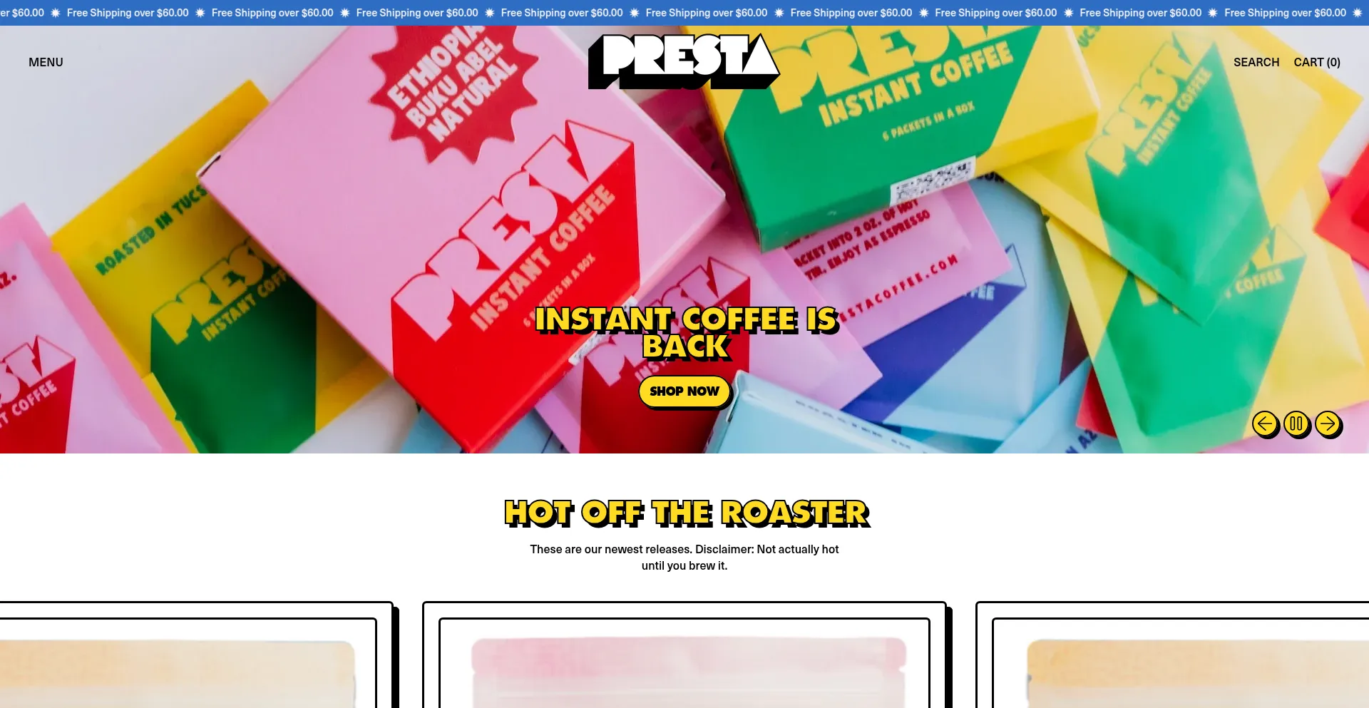 Website screenshot of Prestacoffee.com