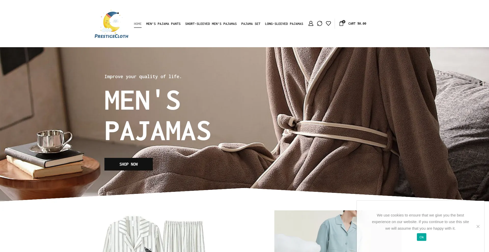 Website screenshot of Prestigecloth.com