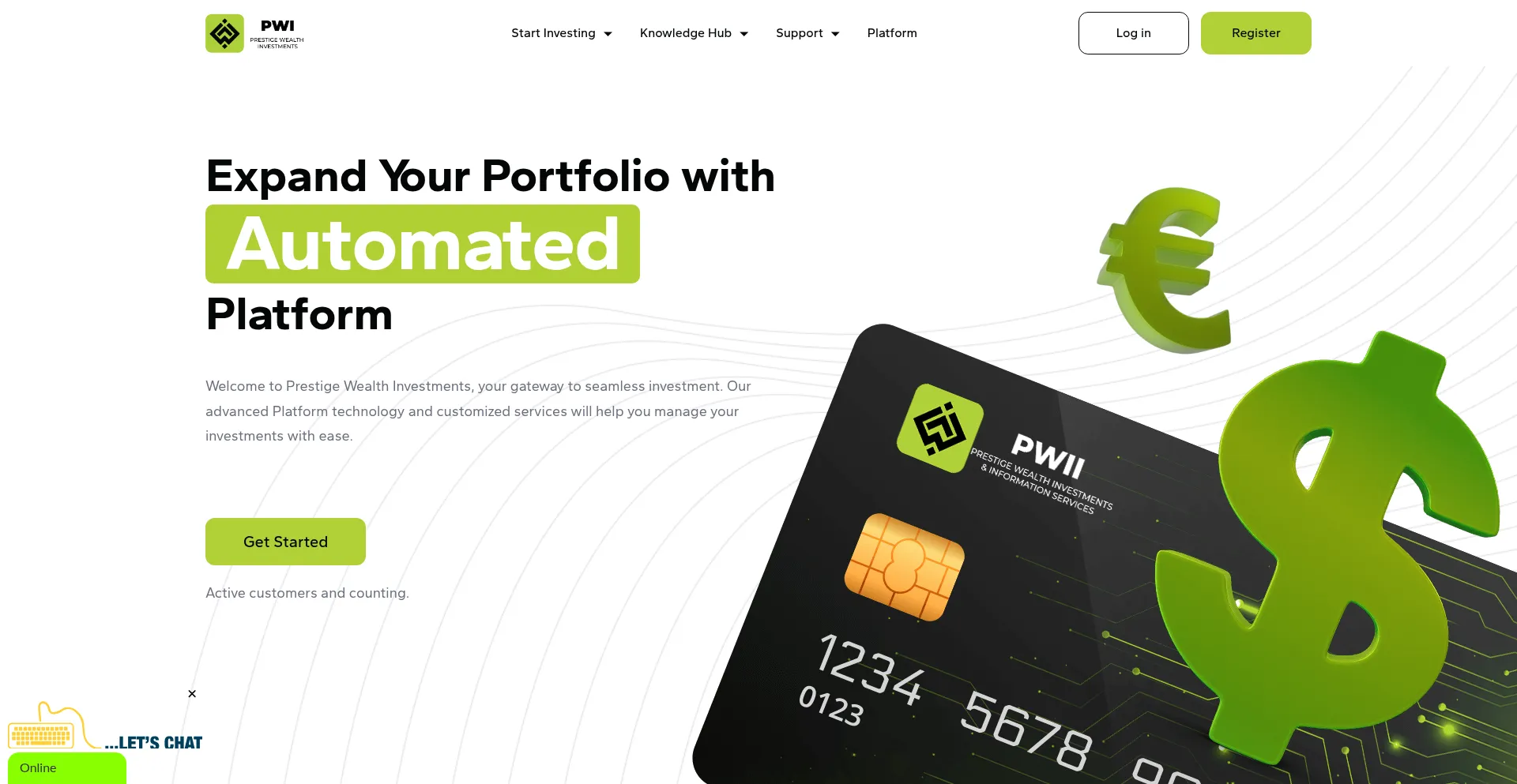 Website screenshot of Prestigewealthinvest.com