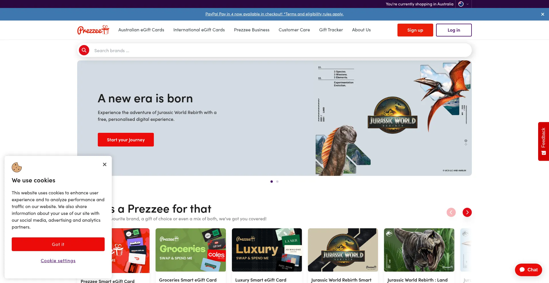 Website screenshot of Prezzee.com.au