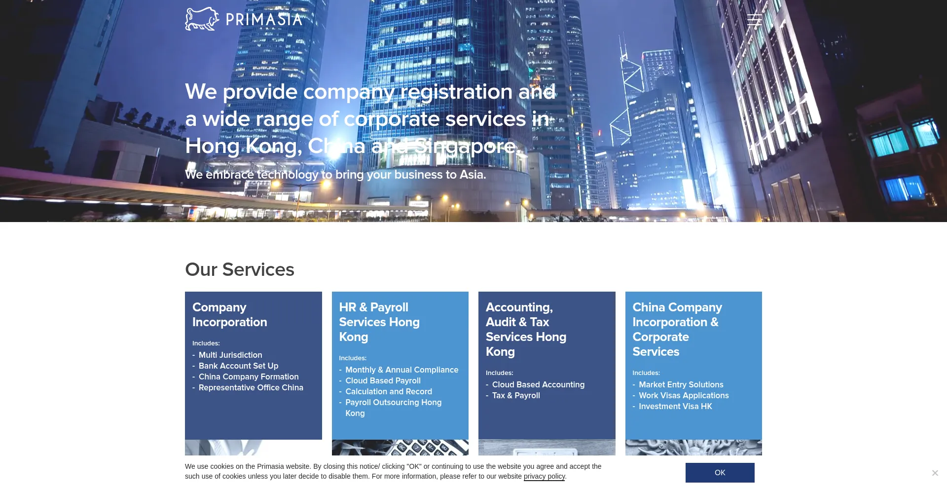 Website screenshot of Primasia.hk