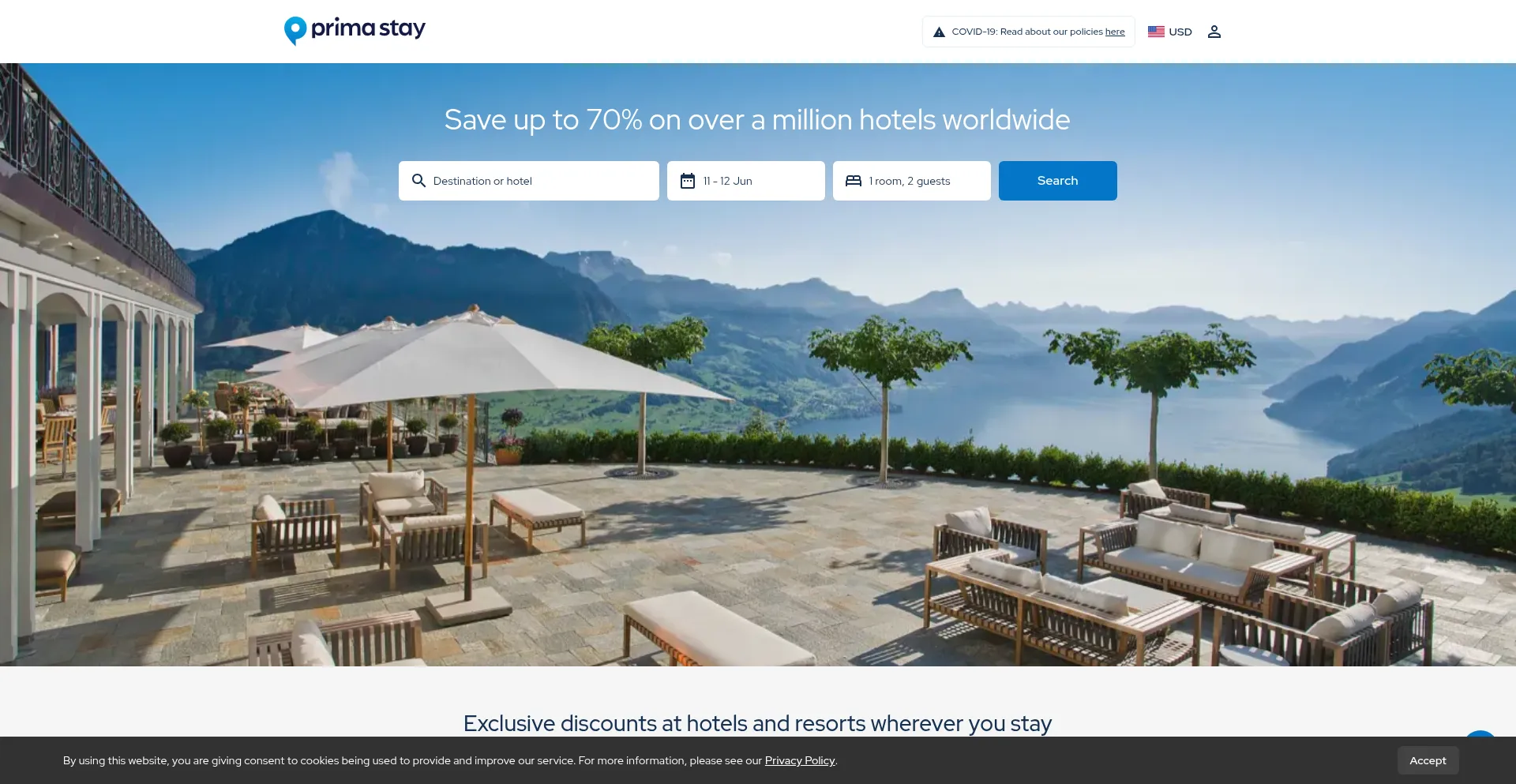 Website screenshot of Primastay.com