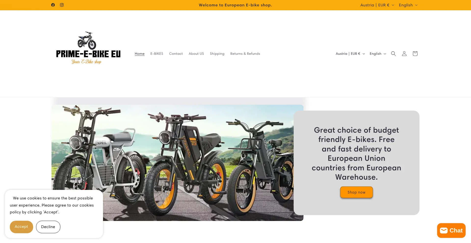 Website screenshot of Prime-e-bike.eu