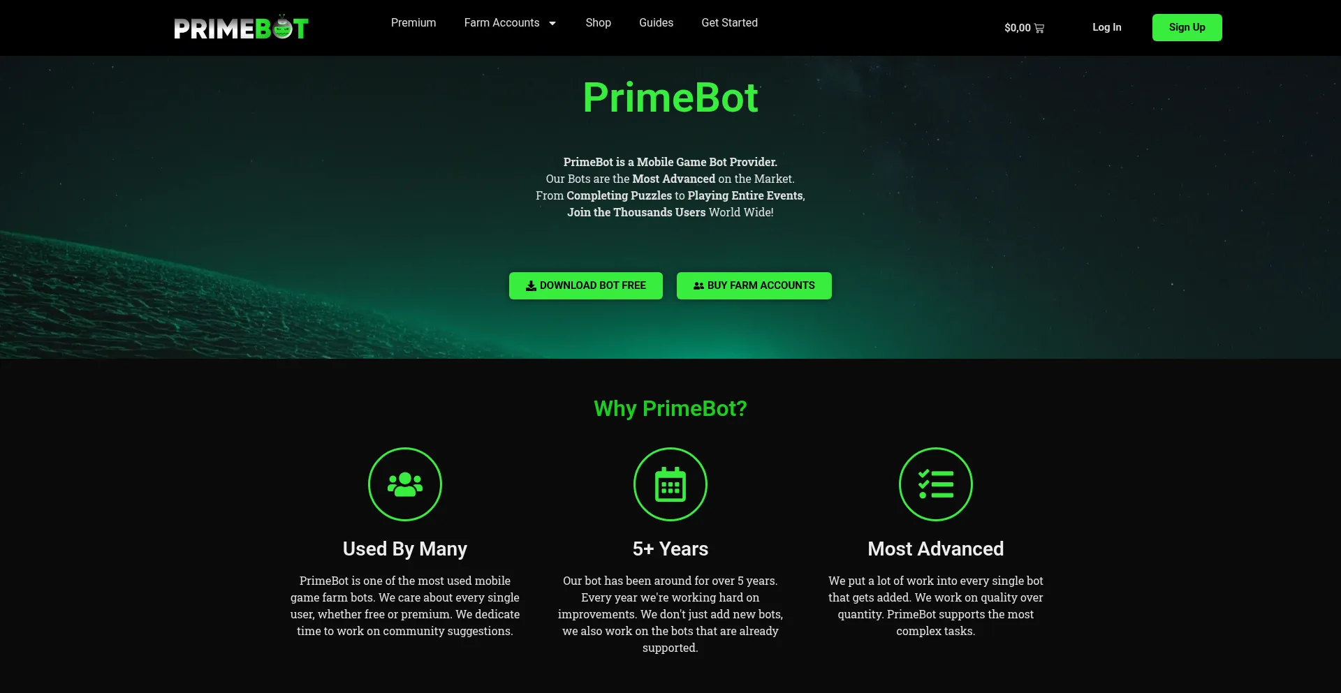 Website screenshot of Primebot.org