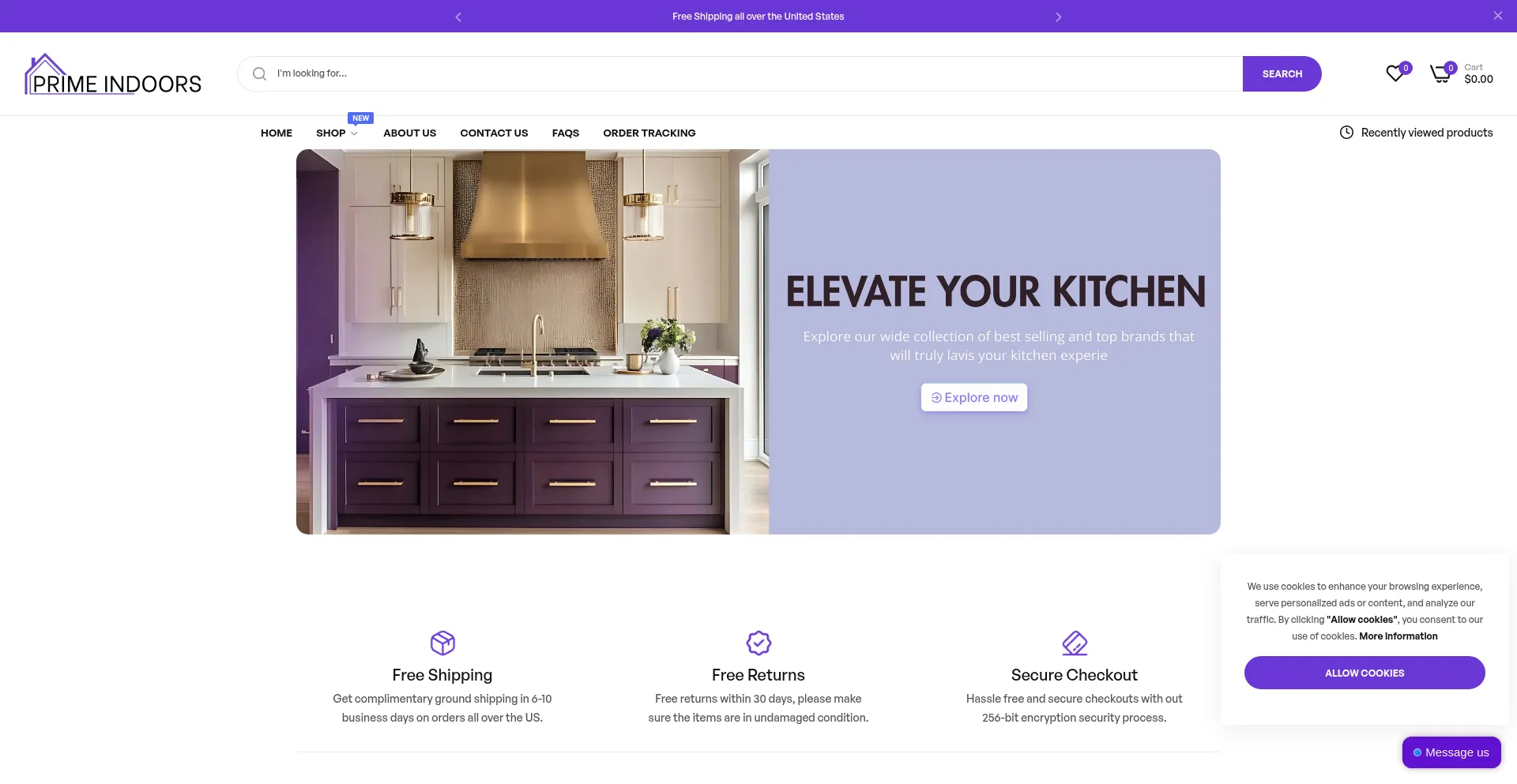 Website screenshot of Primeindoors.com
