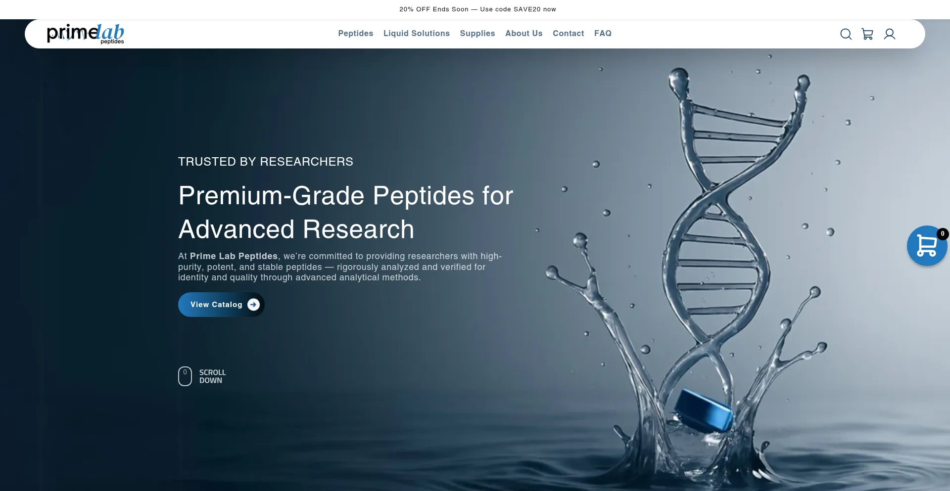 Website screenshot of Primelabpeptides.com