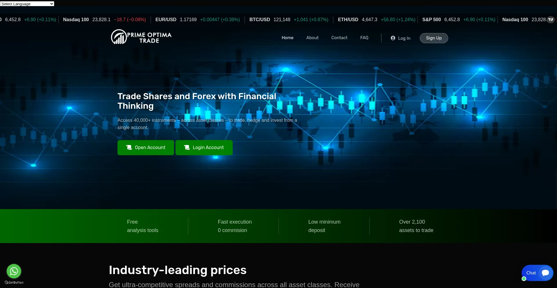 Website screenshot of Primeoptimatrade.com