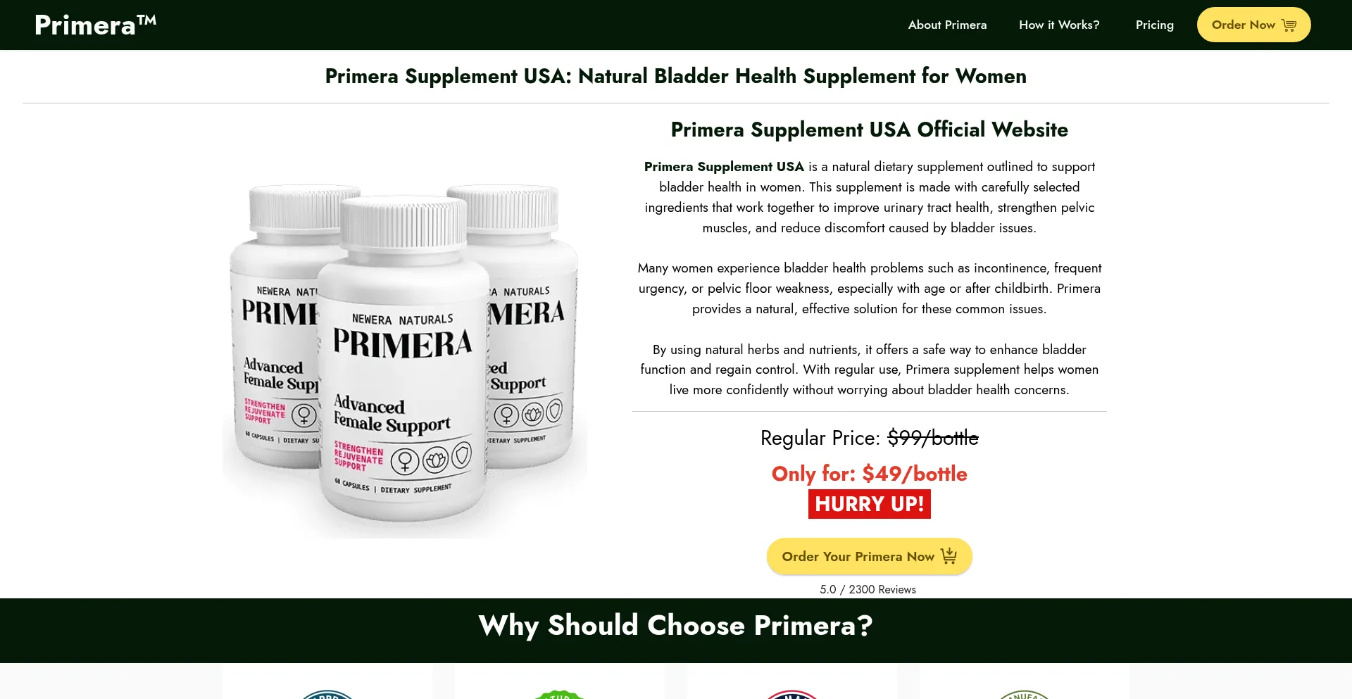 Website screenshot of Primera-supplement.com