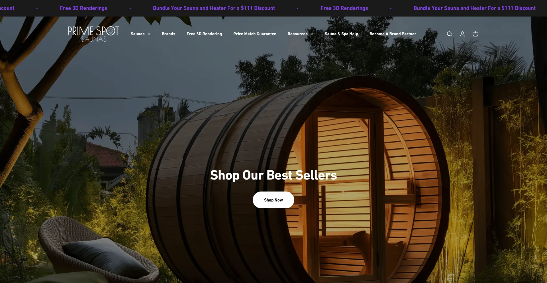 Website screenshot of Primespotsauna.com