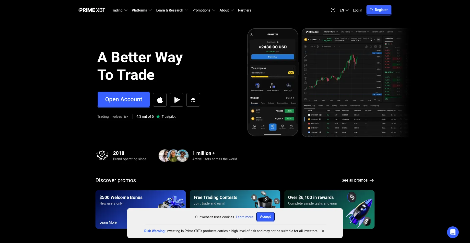 Website screenshot of Primexbt.co.za