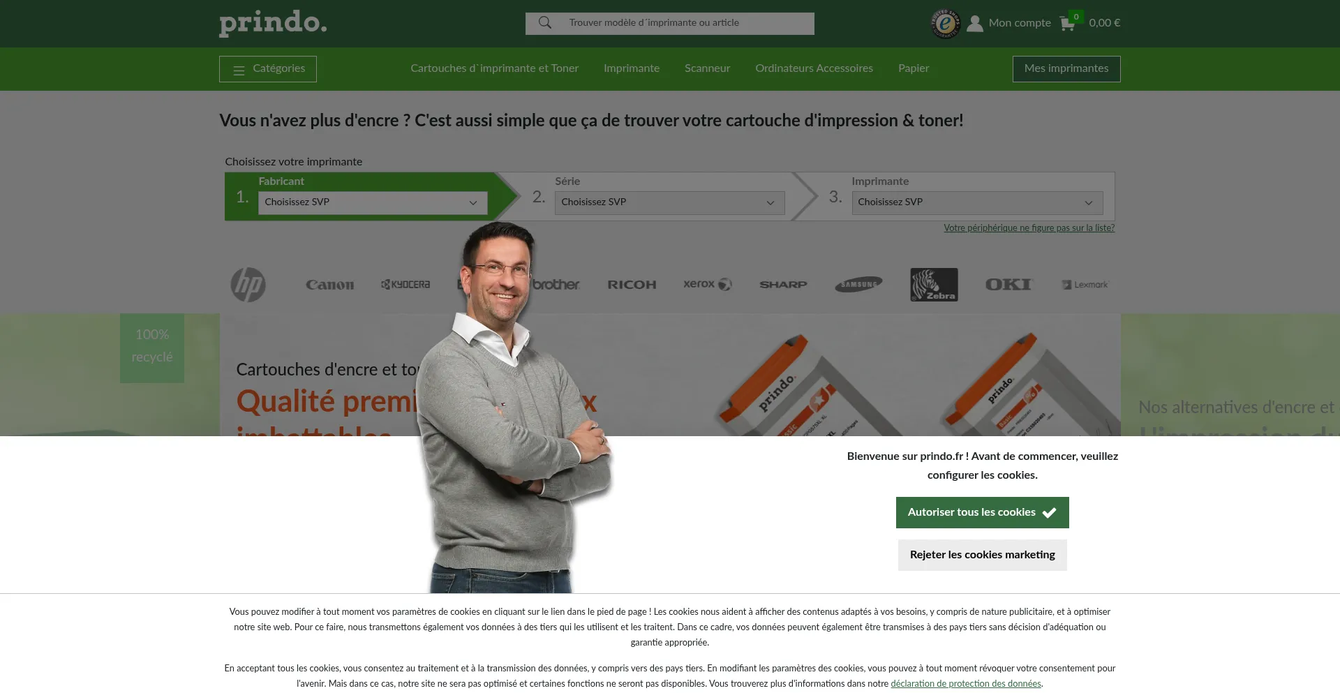 Website screenshot of Prindo.fr