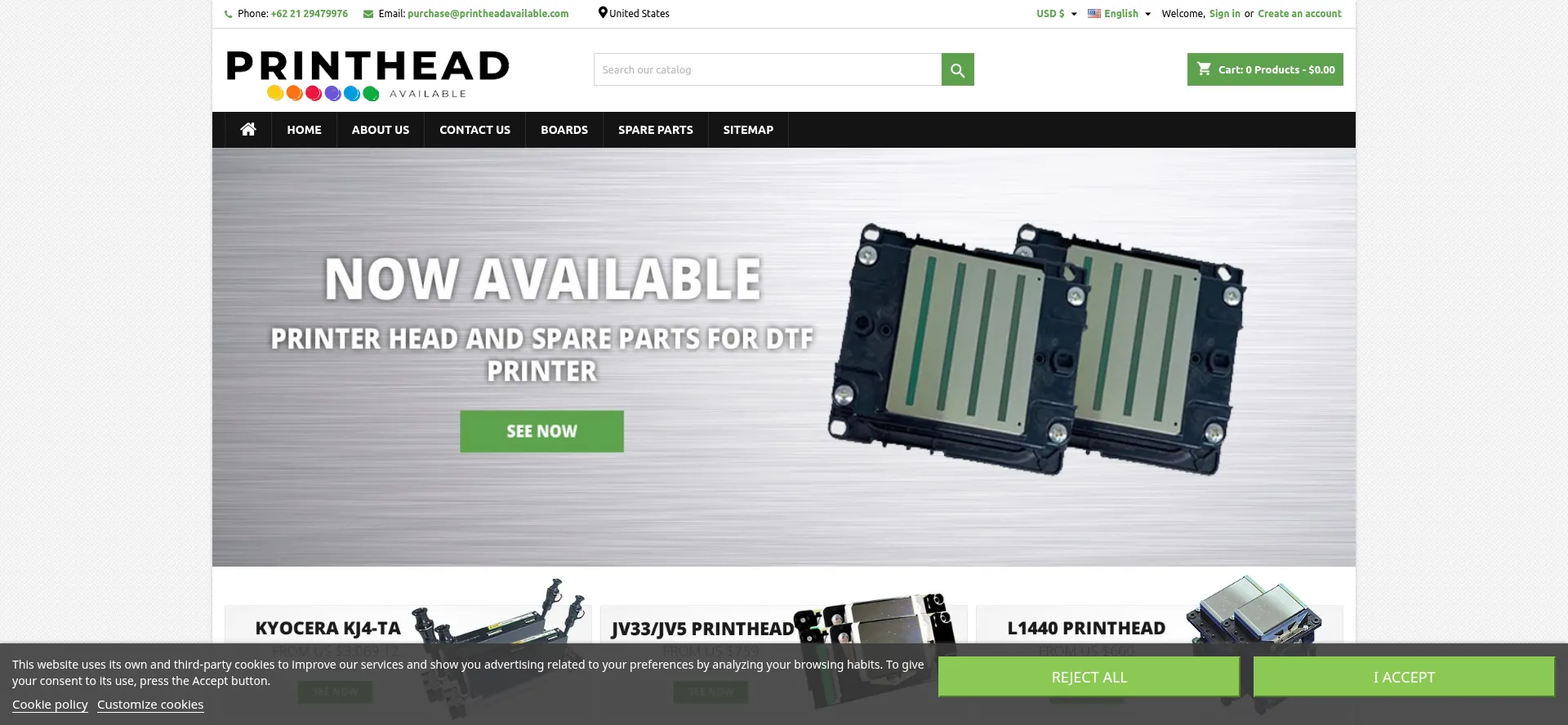 Website screenshot of Printheadavailable.com