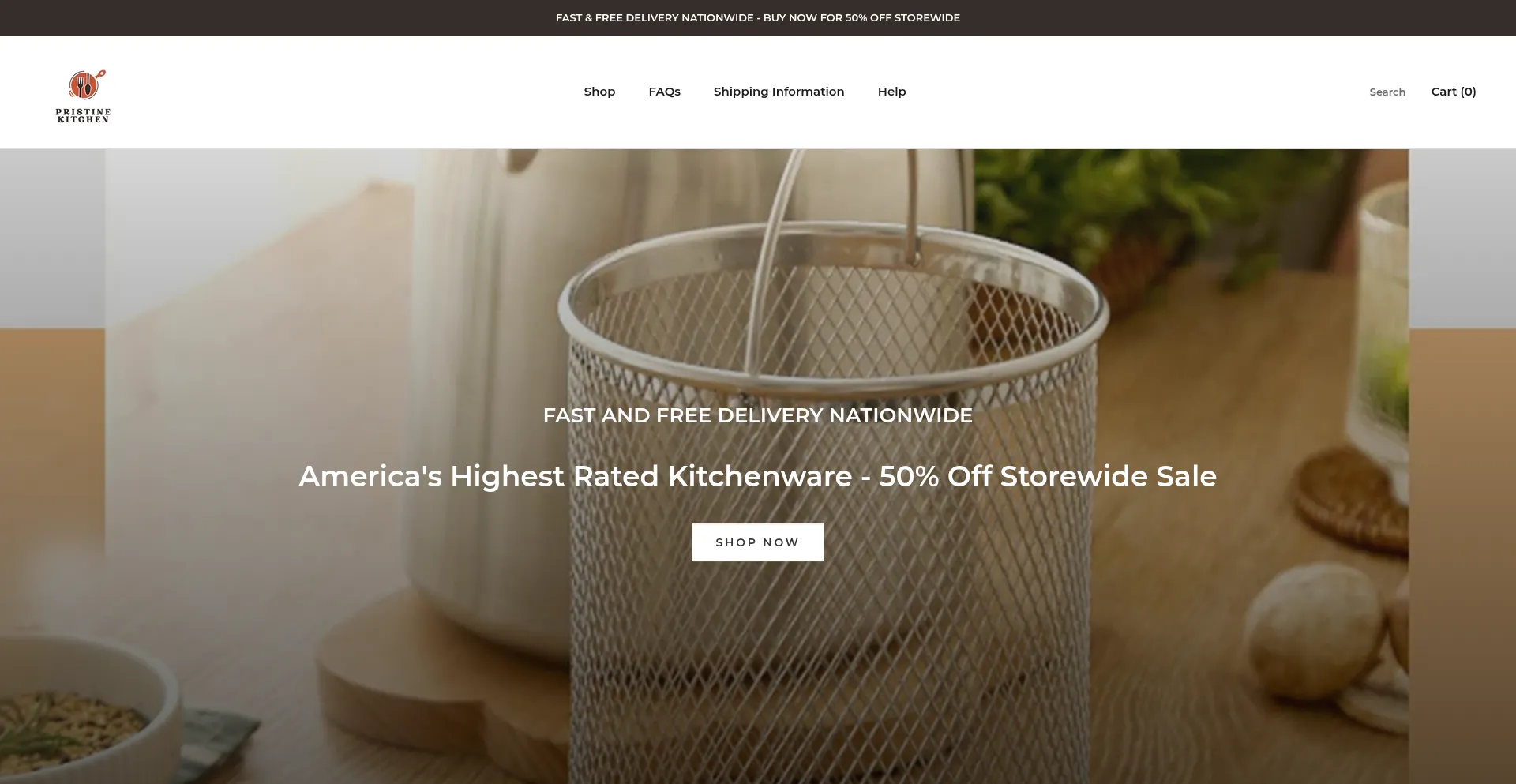 Website screenshot of Pristinekitchen.co