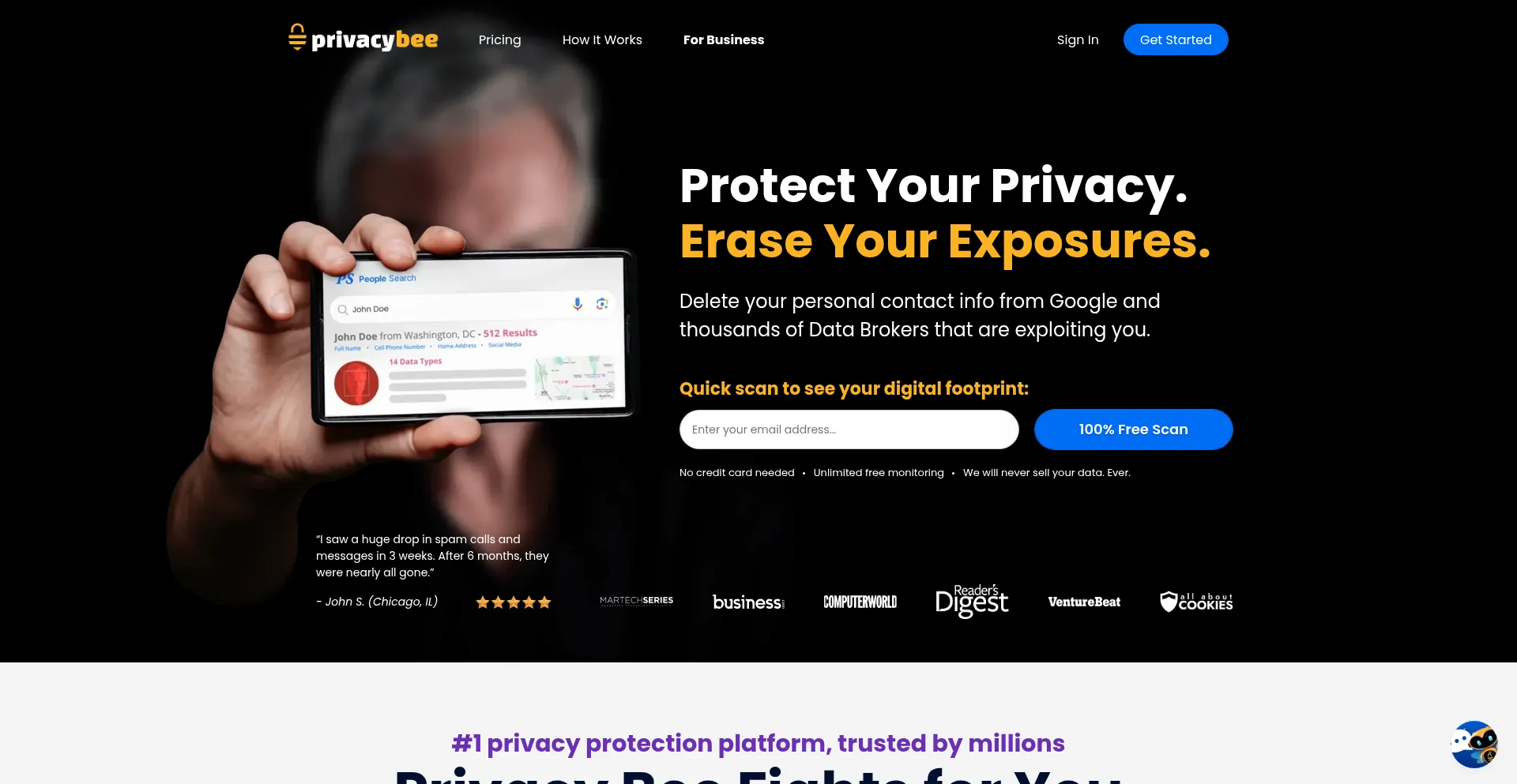 Website screenshot of Privacybee.com