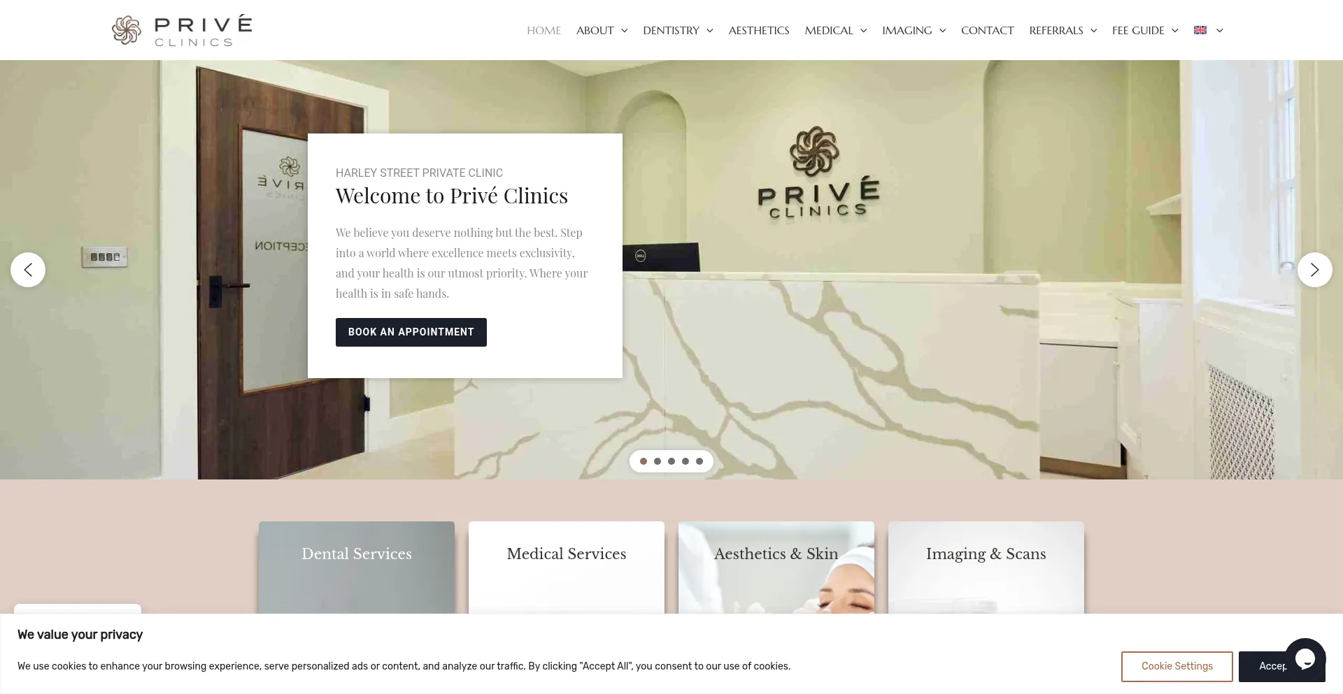 Website screenshot of Priveclinics.com