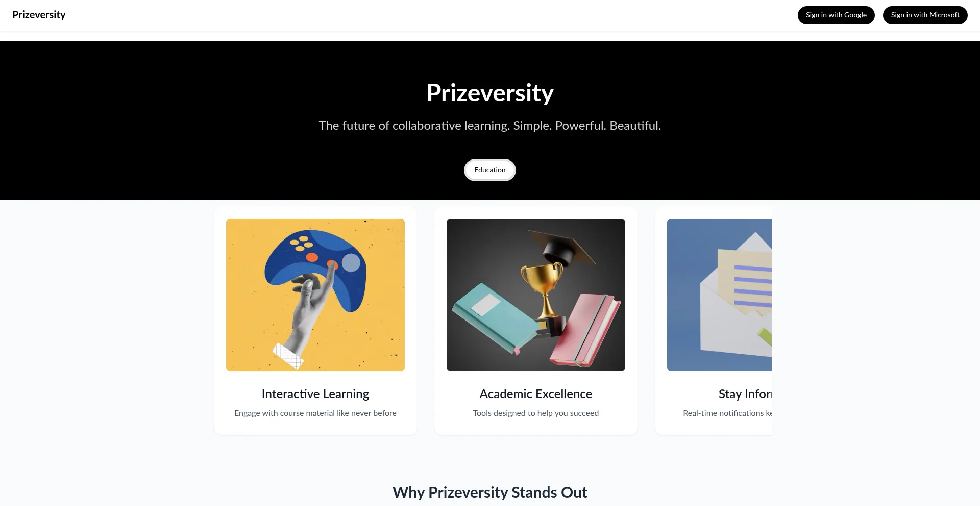Website screenshot of Prizeversity.com