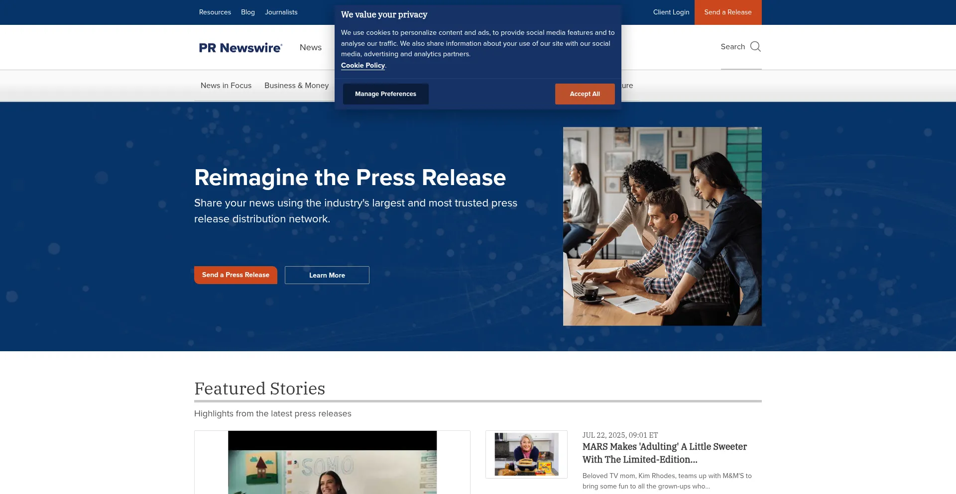 Website screenshot of Prnewswire.com