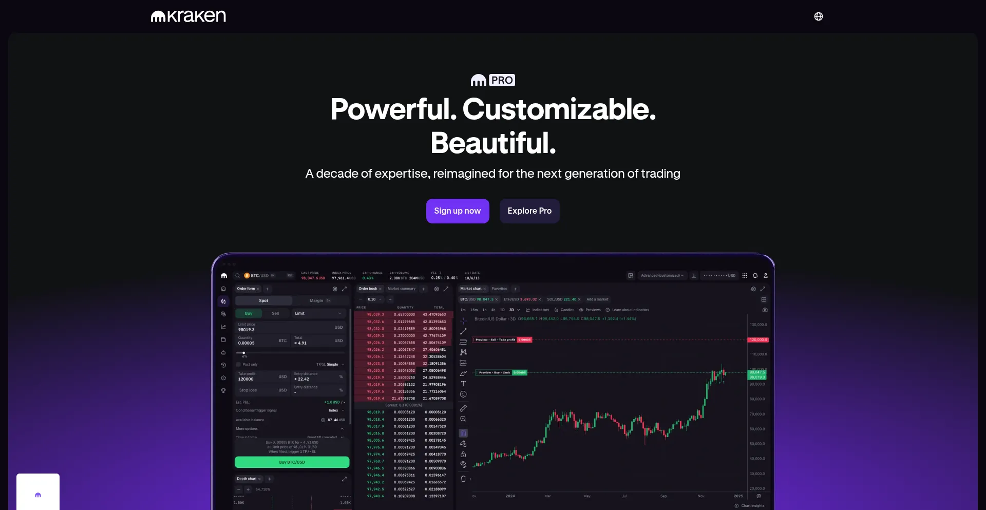 Website screenshot of Pro.kraken.com