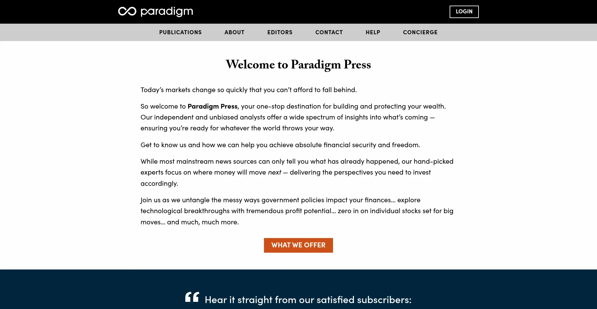Website screenshot of Pro.paradigmnewsletters.org