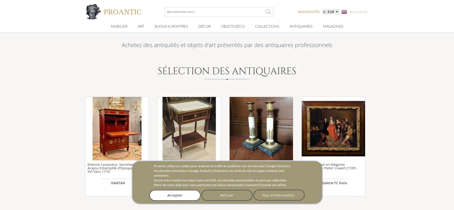 Website screenshot of Proantic.com