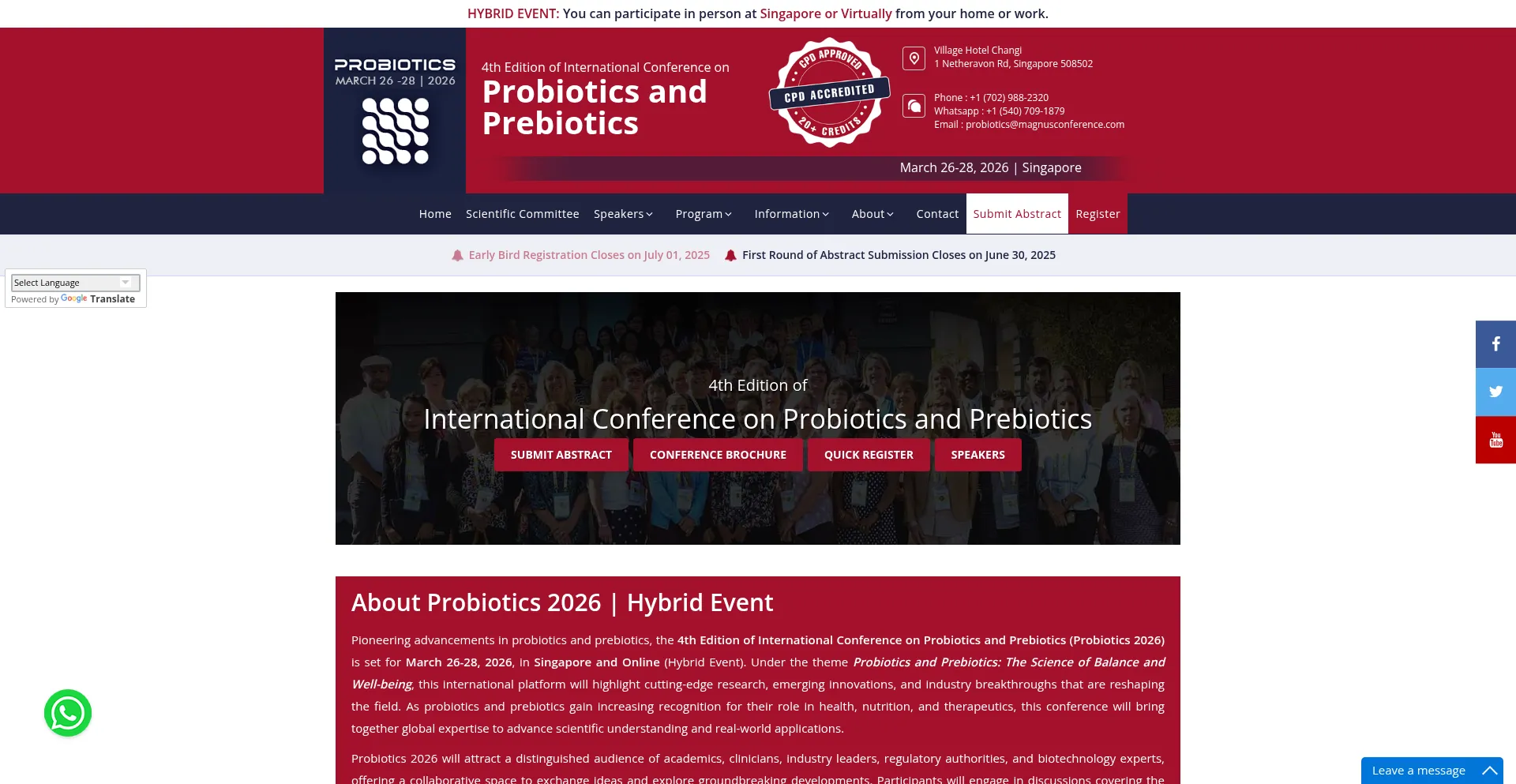 Website screenshot of Probiotics.magnusconferences.co