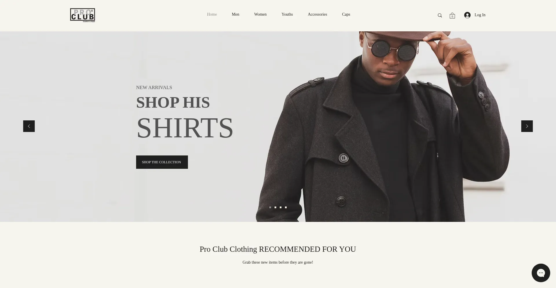 Website screenshot of Proclubclothing.com