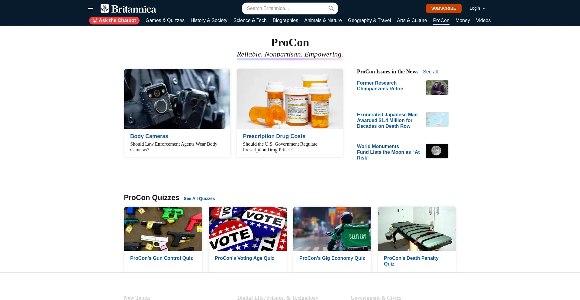 Website screenshot of Procon.org