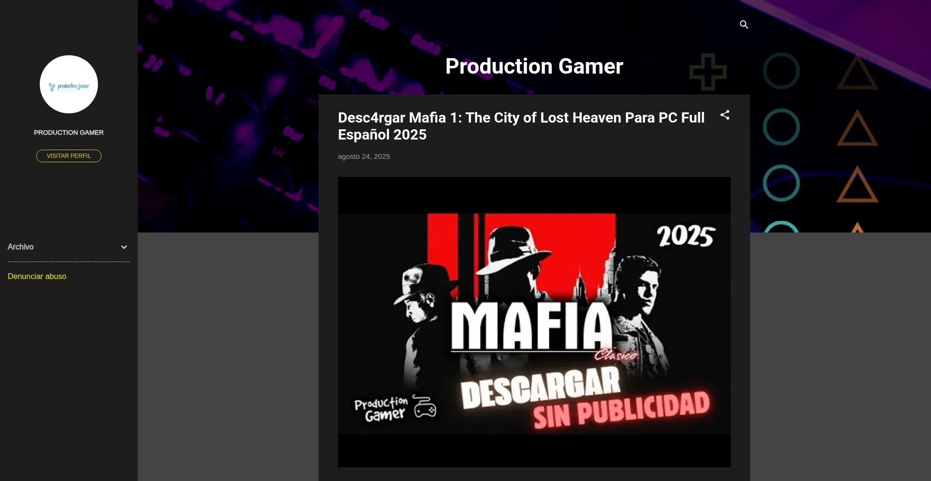 Website screenshot of Productiongamer.blogspot.com