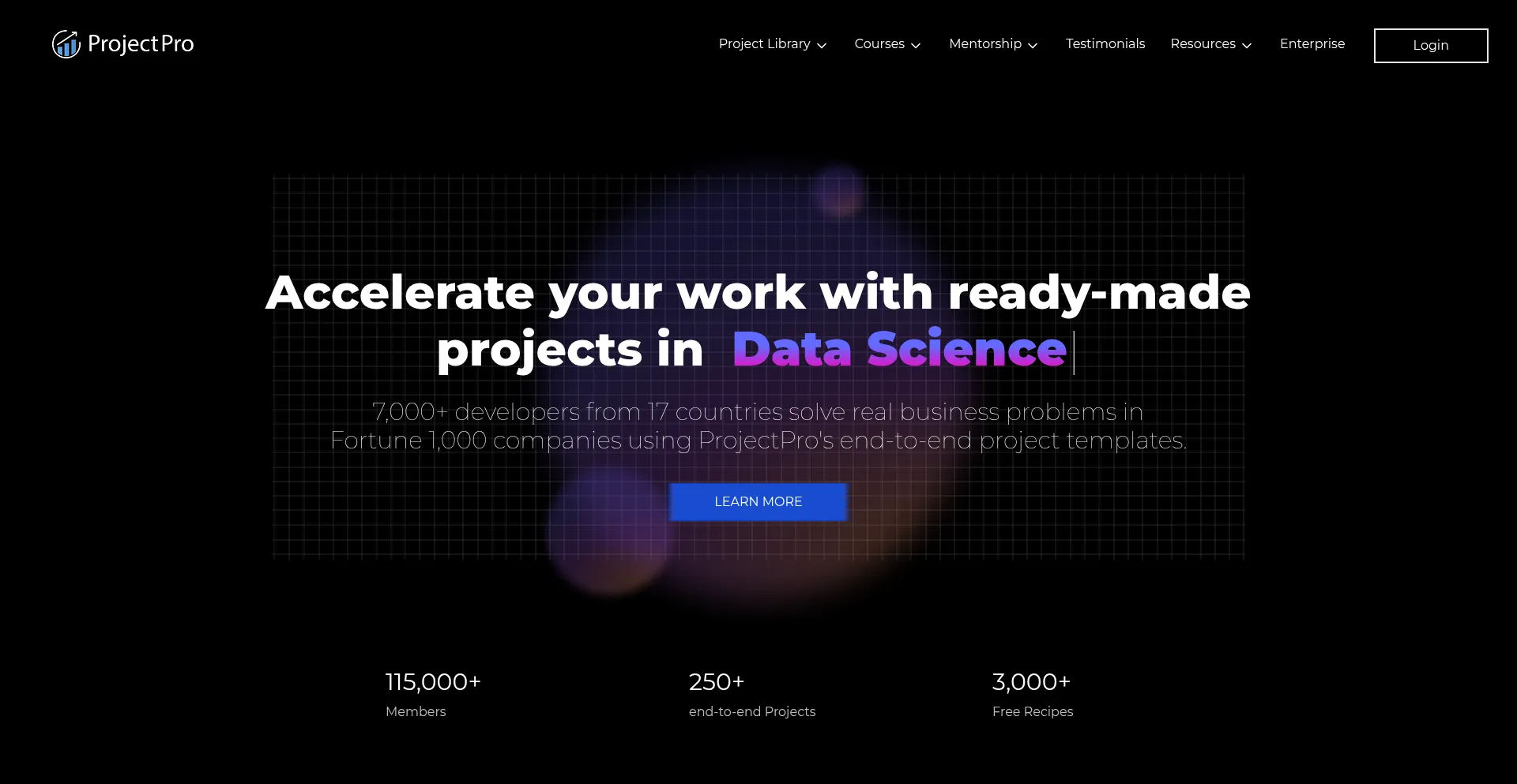 Website screenshot of Projectpro.io