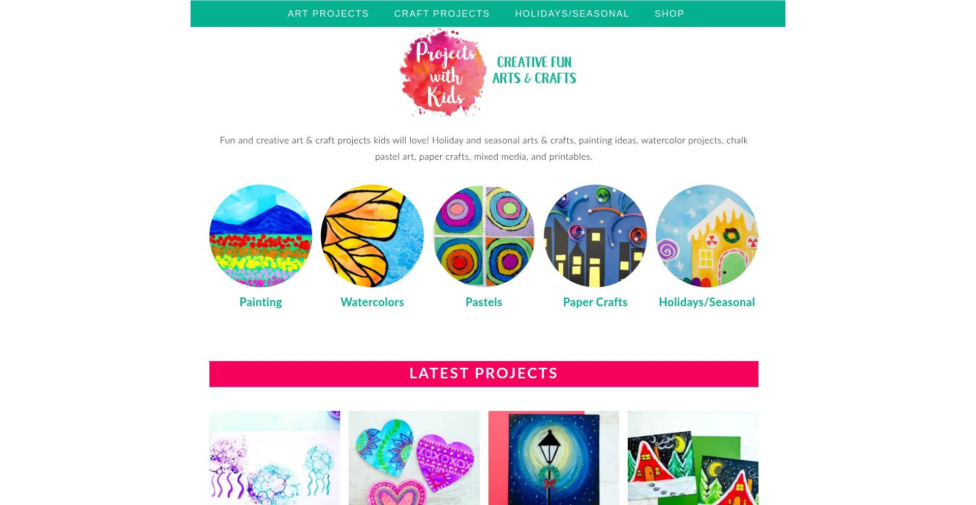 Website screenshot of Projectswithkids.com