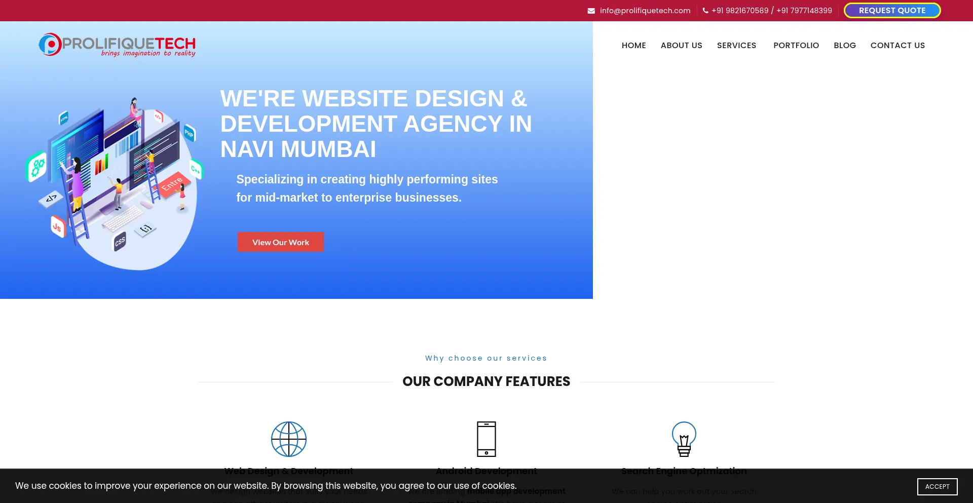 Website screenshot of Prolifiquetech.com