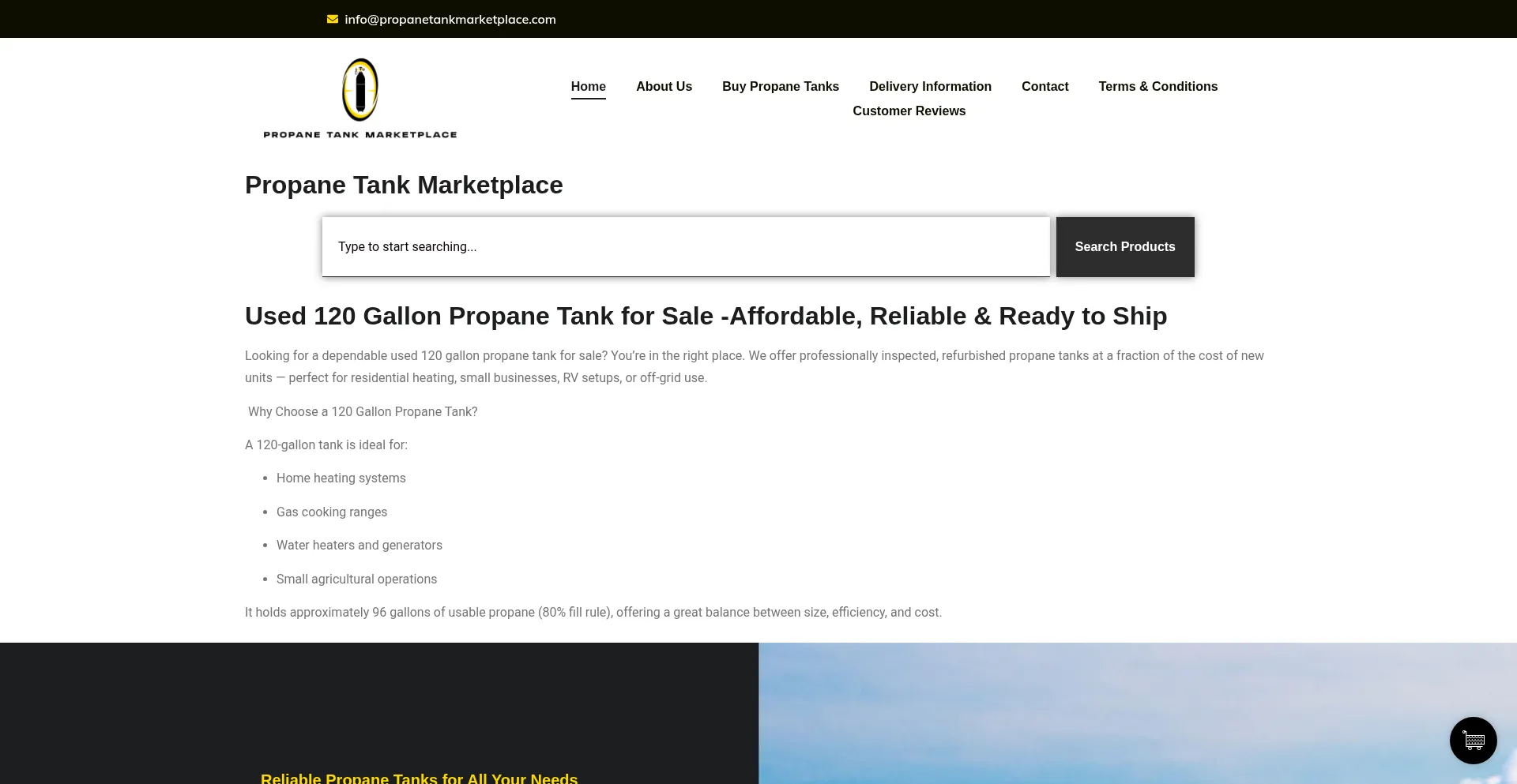 Website screenshot of Propanetankmarketplace.com