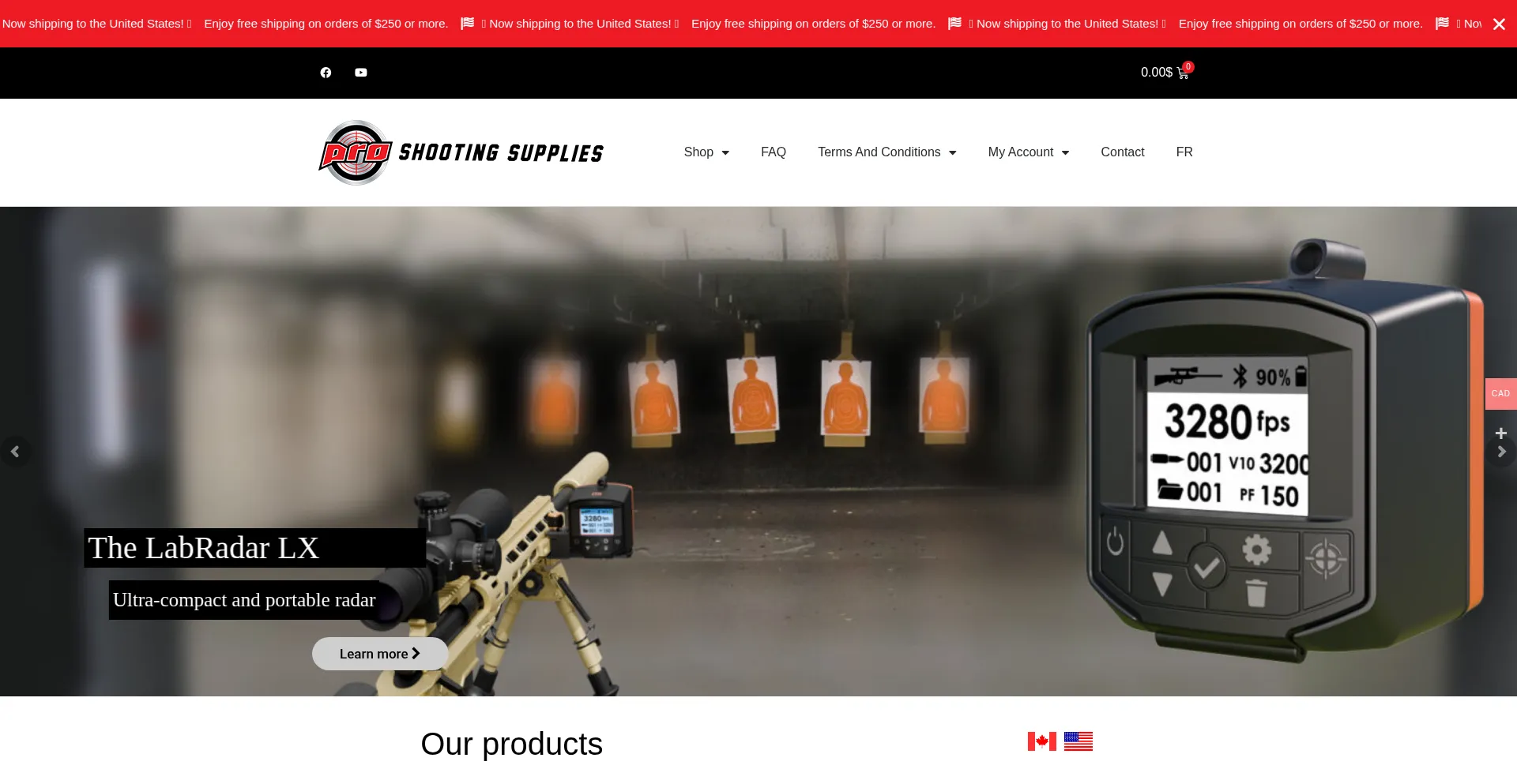 Website screenshot of Proshootingsupplies.com