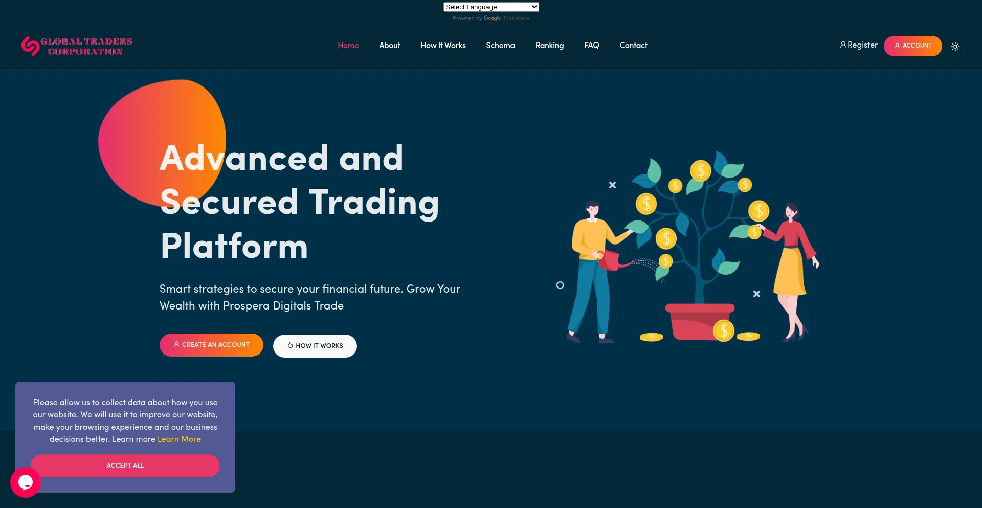 Website screenshot of Prosperadigitalstrades.xyz
